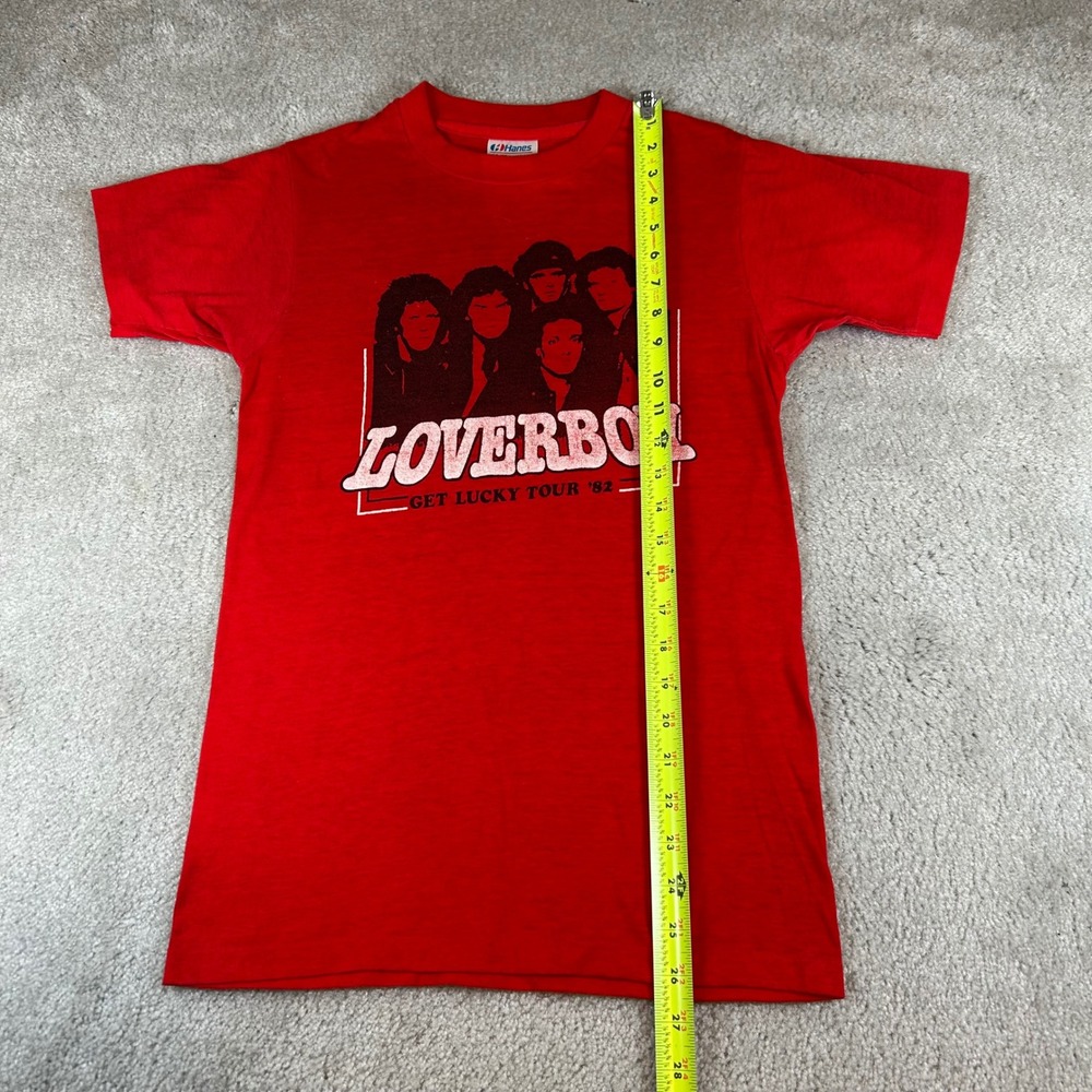Vintage Hanes Loverboy T-Shirt Mens Small Red 1982 Get Lucky Tour Rock Tee USA - Picture 9 of 10